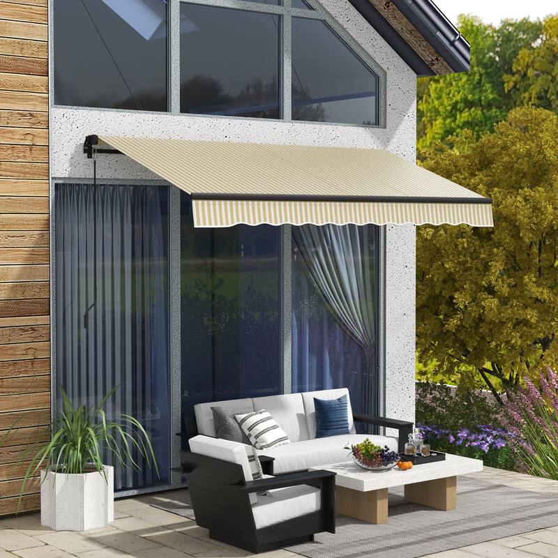 12' x 10' Retractable Awning, Awning Sunshade Shelter with Manual Crank Handle, 280gsm UV Resistant Fabric and Aluminum Frame