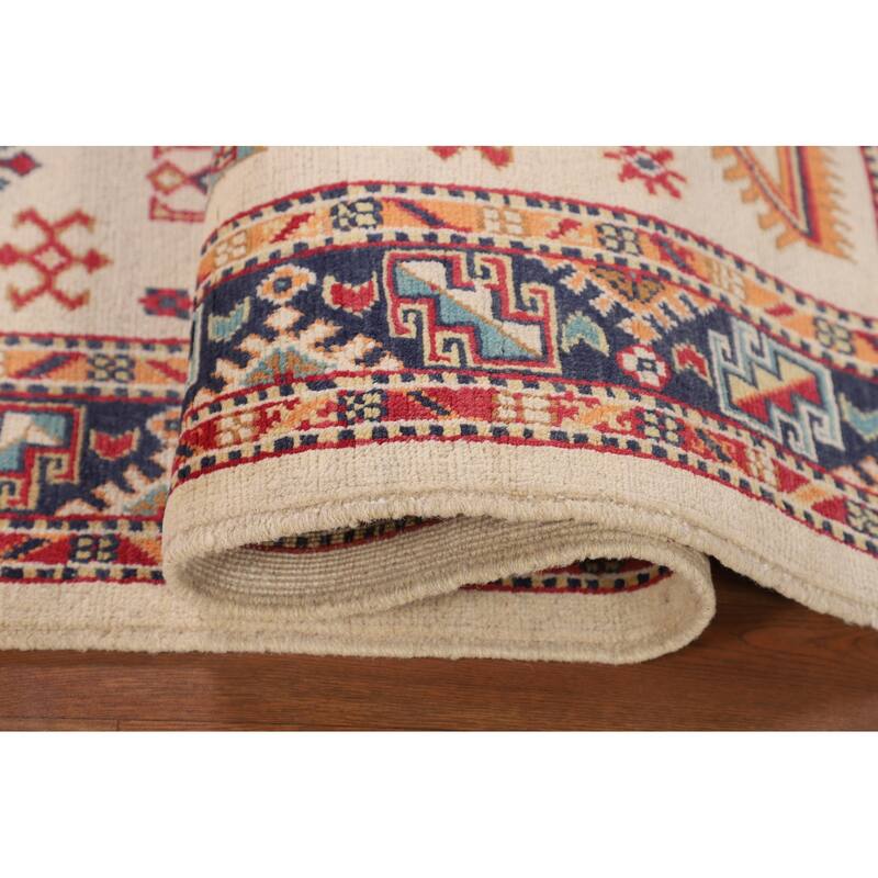 Kazak Area Rug Hand-Knotted Oriental Wool Carpet - 3'11" x 6'0"