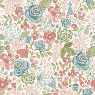 Disney Princess Blush Watercolor Floral Peel and Stick Wallpaper by RoomMates