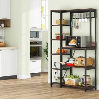 Freestanding Baker s Rack with Power Outlet Side Shelves