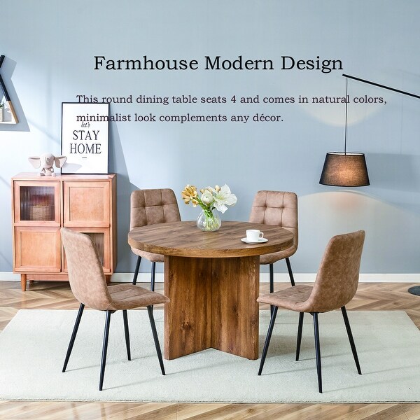5 Piece Wooden Dining Table Chairs Set Modern Round Coffee Table with 4 Upholstered Chairs Kitchen Dining Room Furniture Bed Bath Beyond 42323162