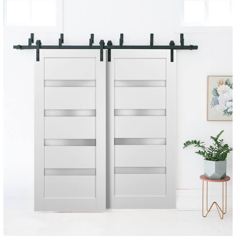 Lite Slab Barn Door Panel / Quadro 4113 White Silk Frosted Opaque Glass