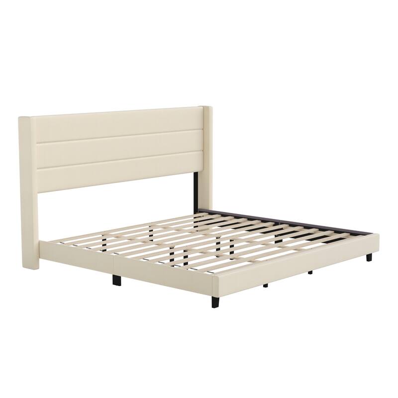 Upholstered Platform Bed with Wingback Headboard