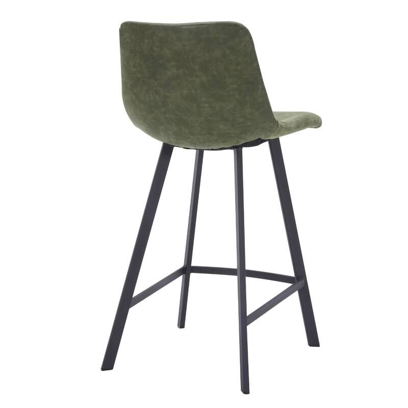 Elland Leather Bar Stool - Modern Counter Height Stool with Black Stainless Steel Legs for Kitchen Island or Home Bar Set of 2