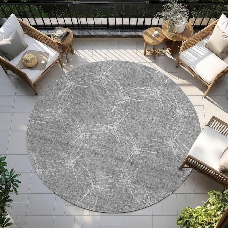 Machine Washable Indoor/ Outdoor Abstract Contemporary Chantille Rug - Gray - 8' x 8'