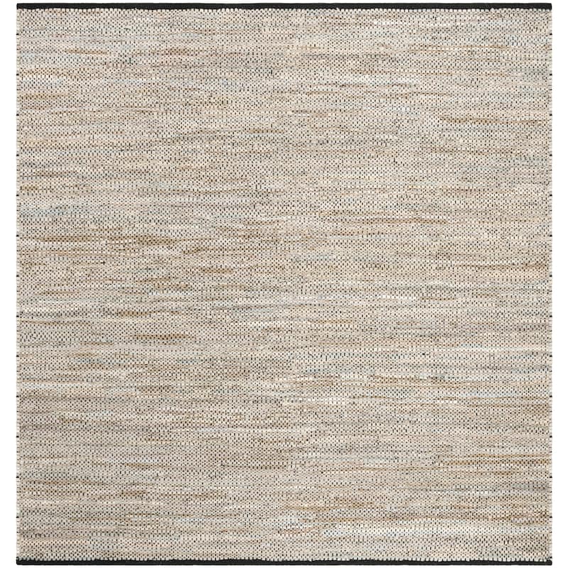 SAFAVIEH Handmade Vintage Boho Leather Anissa Modern Stripe Leather - 6' x 6' Square - Beige