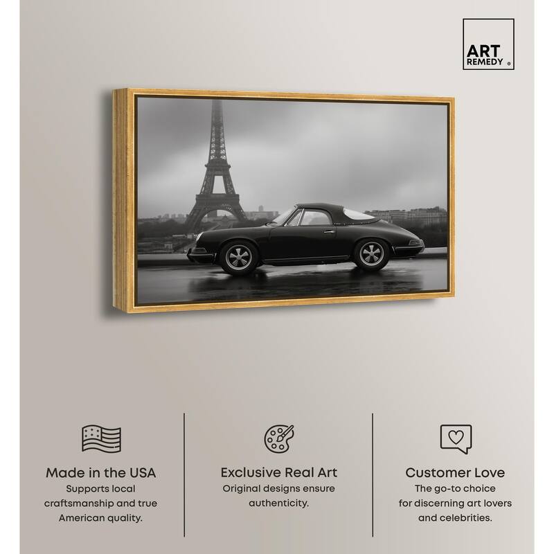 Classic Car and Eiffel Noir Canvas by Art Remedy