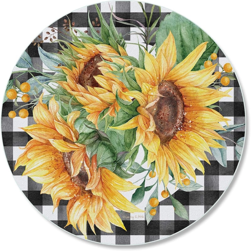 Sunflower Fields 4mm Heat Tolerant Round Tempered Glass Cutting Board 16" Round Made in the USA Food Preparation Board - Multi