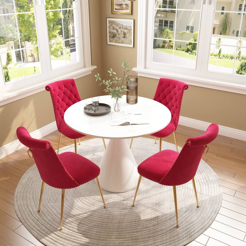 48" Light Luxury White High Gloss Large Countertop Dining Table with Velvet Dining Chair Set