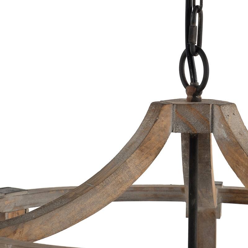 3 - Light Wood Drum Chandelier, Hanging Light Fixture with Adjustable Chain for Foyer Entryway, Bulb Not Included