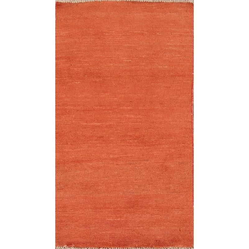 Solid Orange Gabbeh Oriental Foyer Rug Hand-Knotted Wool Carpet - 1'8"x 3'2"