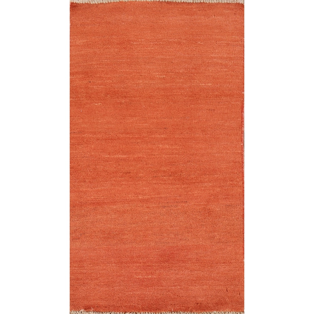 Solid Orange Gabbeh Oriental Foyer Rug Hand-Knotted Wool Carpet - 1'8"x 3'2"