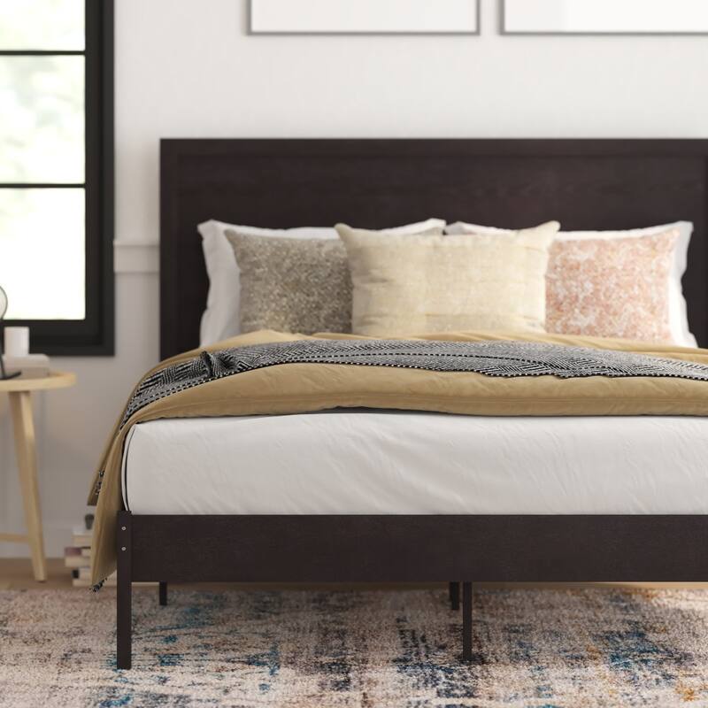 Solid Wood Platform Bed with Headboard and Wooden Slats
