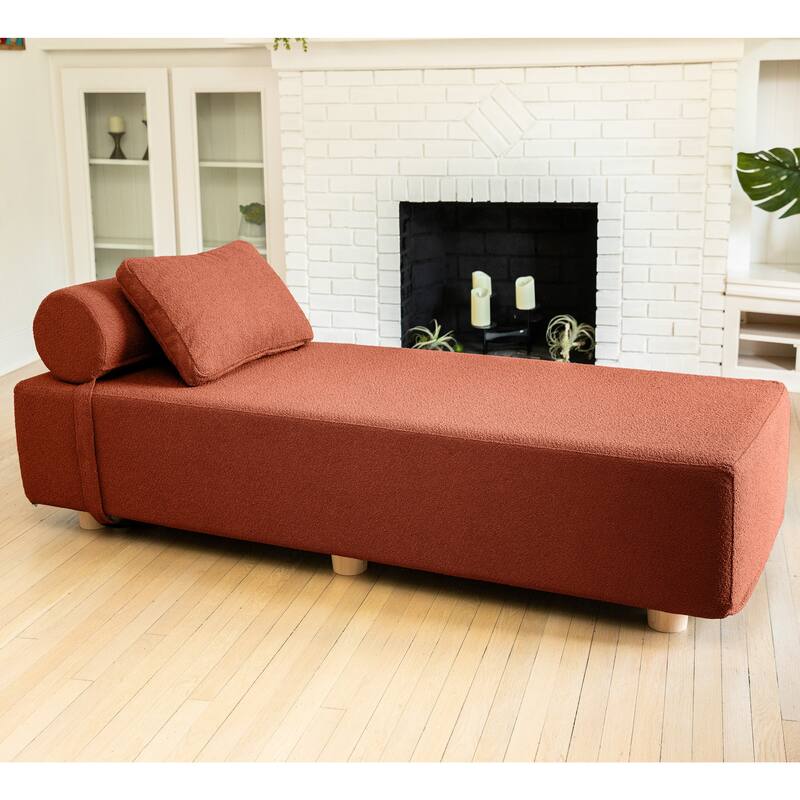 Jaxx Alvy Indoor Lounger / Daybed - Luxurious Lounger with Maple Feet, Boucle - Terra Cotta