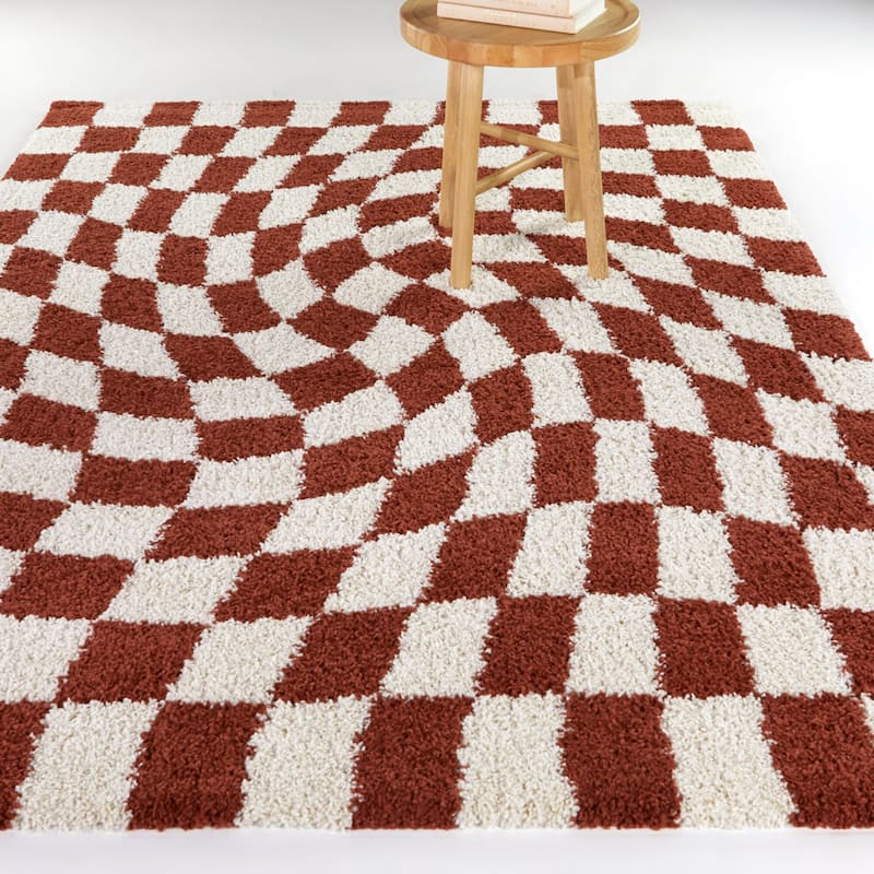 Luther Abstract Checkered Modern Shag Area Rug