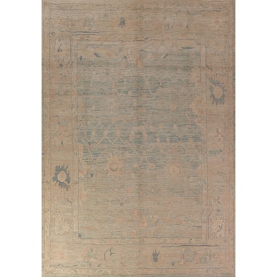 Blue Floral Oushak Oriental Area Rug Handmade Wool Carpet - 9'6" x 12'2"