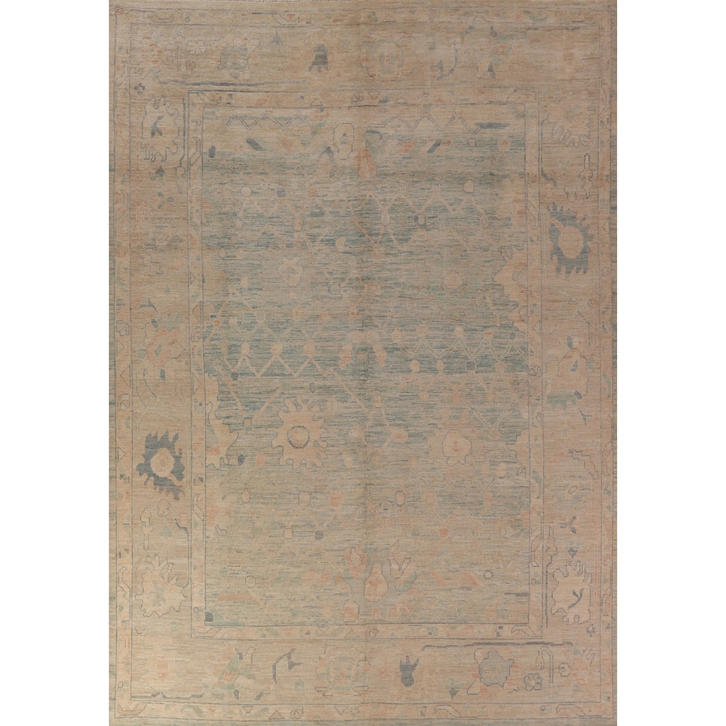 Hand Knotted Oriental 100% Wool Carpet Transitional All-Over Navy Blue & Blues Oushak Area Rug - 12' 2'' X 9' 6''