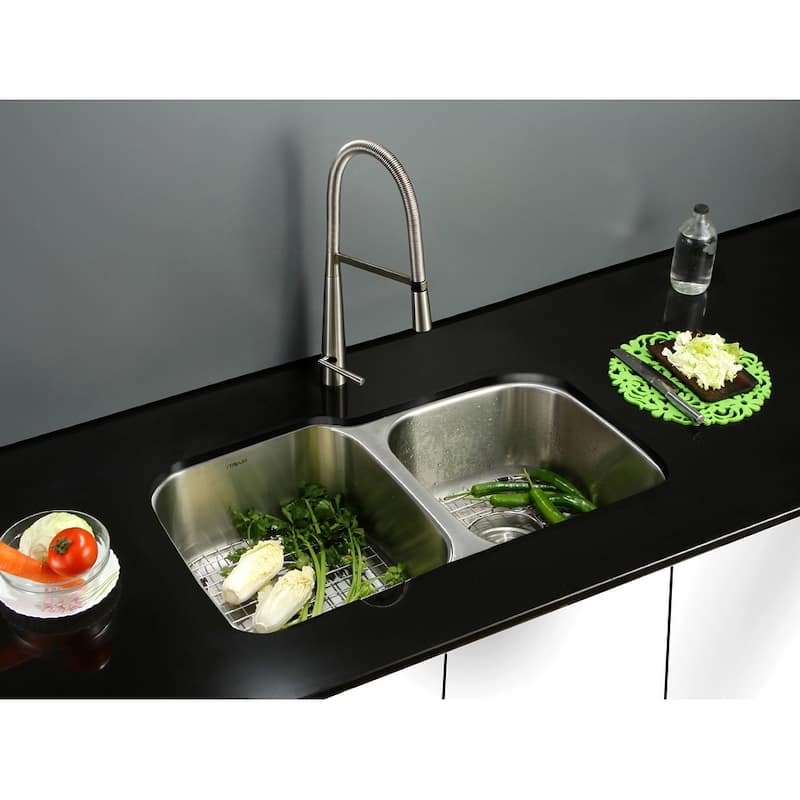 Ruvati 32-inch Undermount 60/40 Double Bowl 16 Gauge Stainless Steel Kitchen Sink - RVM4310 - 32-1/8″ x 20-5/8″