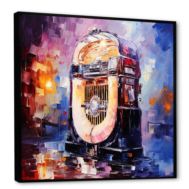 Designart "Cubist Jukebox Harmonies III" Jukeboxes Yellow Wall Decor - Modern Hallway Framed Wall Art Decor