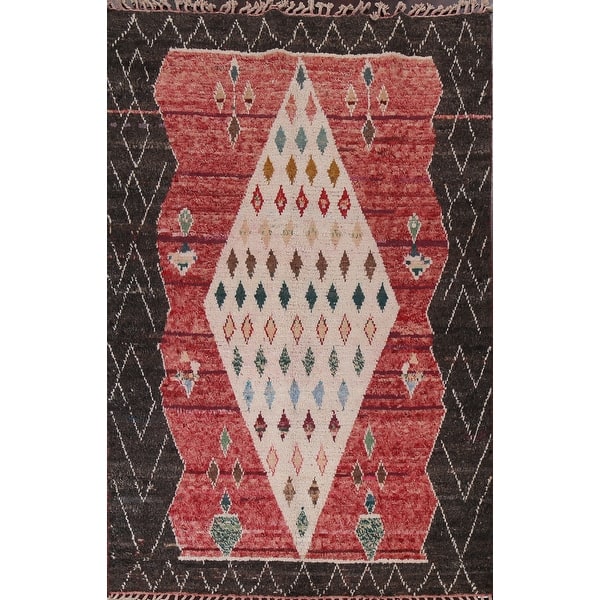 slide 1 of 18, Geometric Moroccan Tribal Oriental Wool Area Rug Hand-knotted Carpet - 6'0" x 9'2"