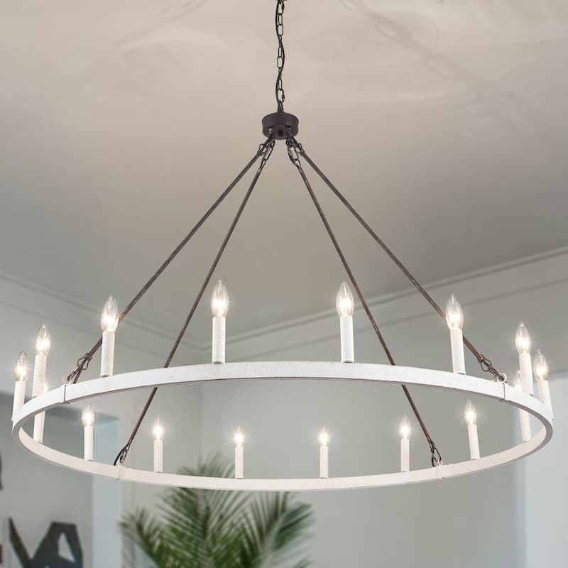 16-Light Farmhouse 47.24In Wagon Wheel Chandelier, Industrial Chandelier for Living Room Kitchen Island Dining Foyer