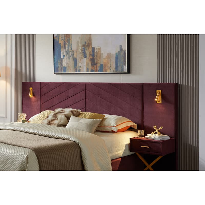 Queen Velvet Bed Frame with Wingback Headboard, No Box Spring Needed, Easy Assembly