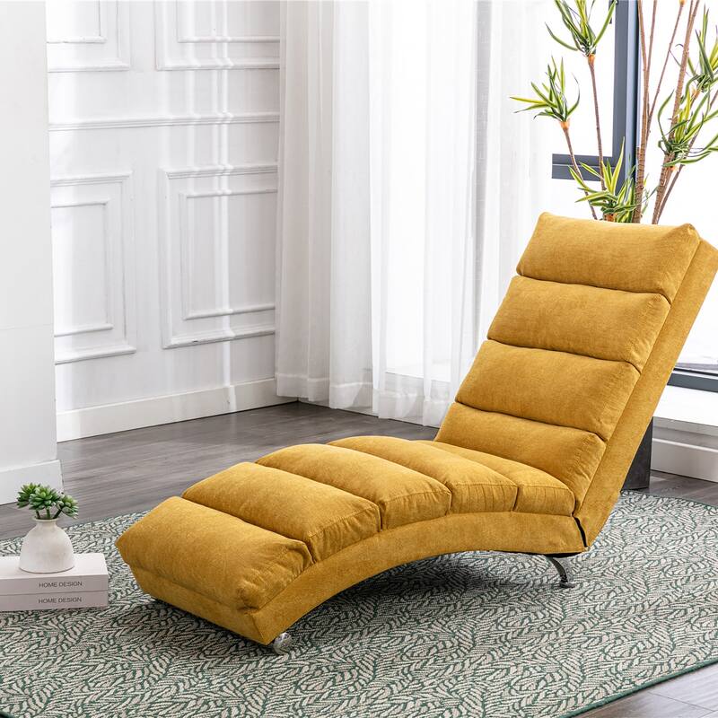 Roomfitters Linen Massage Chaise Lounge with Remote, Ergonomic Long Lounger for Bedroom, Office or Living Room - Yellow