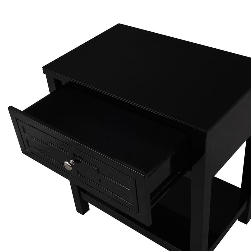 Dylan Wooden End Side Table Nightstand with Glass Top and Drawer