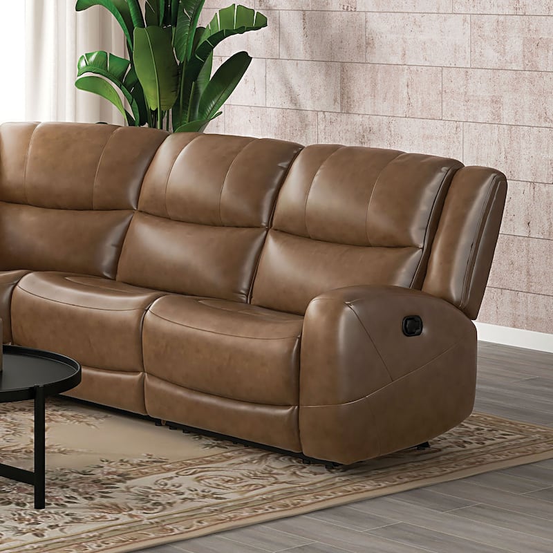Furniture of America Rhea Brown Leather 5-Seater Reclining Sectional Sofa with Cup Holders