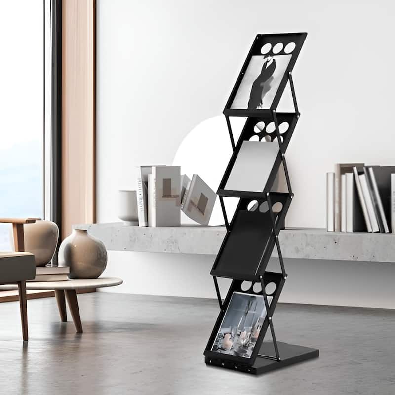 Foldable 4-Tier Magazine Rack with Carry Bag, Brochure Display Stand - 10.63 x 14.17 X 49.21 in
