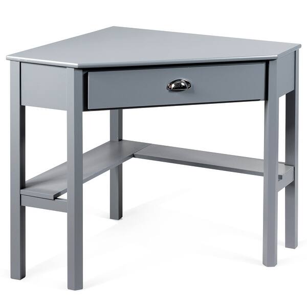 slide 2 of 7, Corner Computer Desk Table Wooden Workstation Corner Laptop Desk Grey