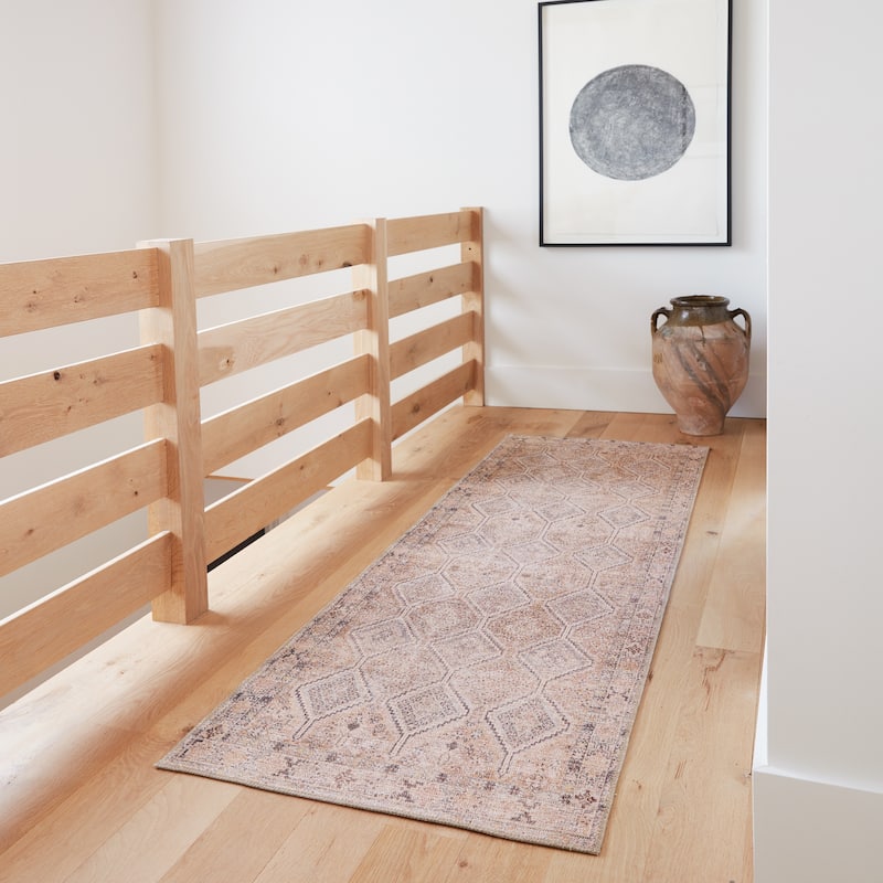 Marquesa Machine Washable Trellis Light Pink/ Blue Area Rug