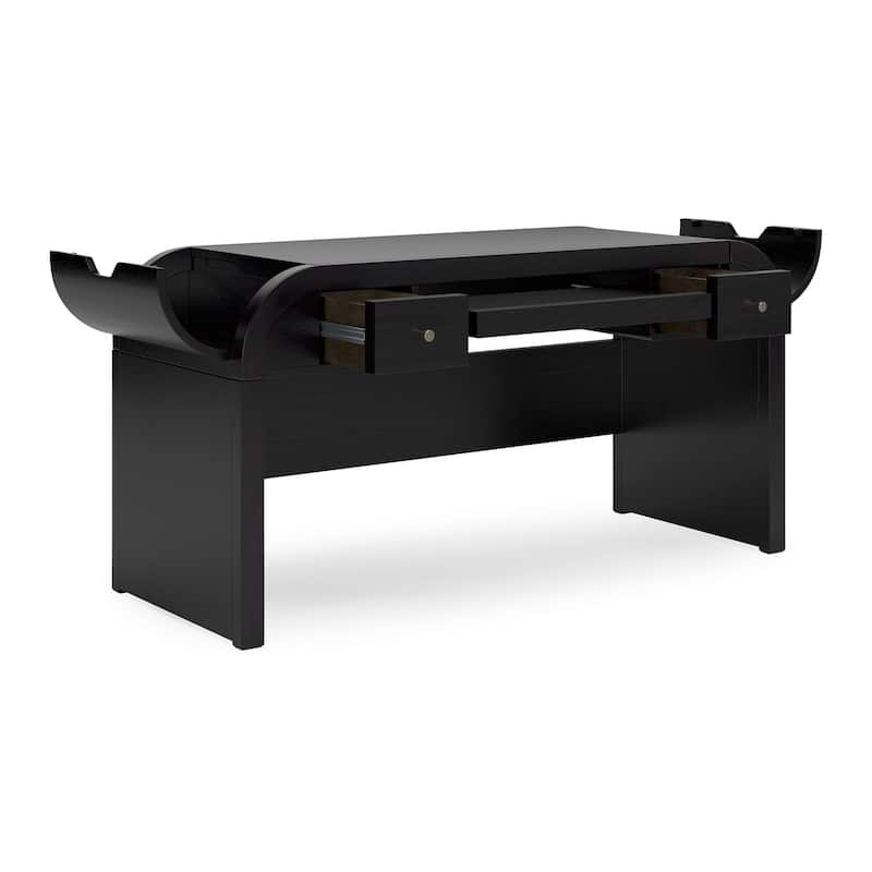 Robeck Home Office Desk, Curved Design, USB and Drawers, 60 Inch Black