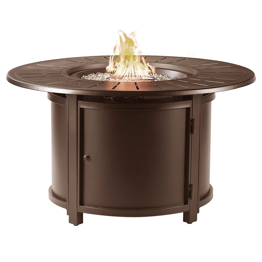 Aluminum Outdoor 44 in. Round Propane Fire Table with Fire Beads, Lid and Fabric Cover, 57,000 BTUs in Antique Copper Finish