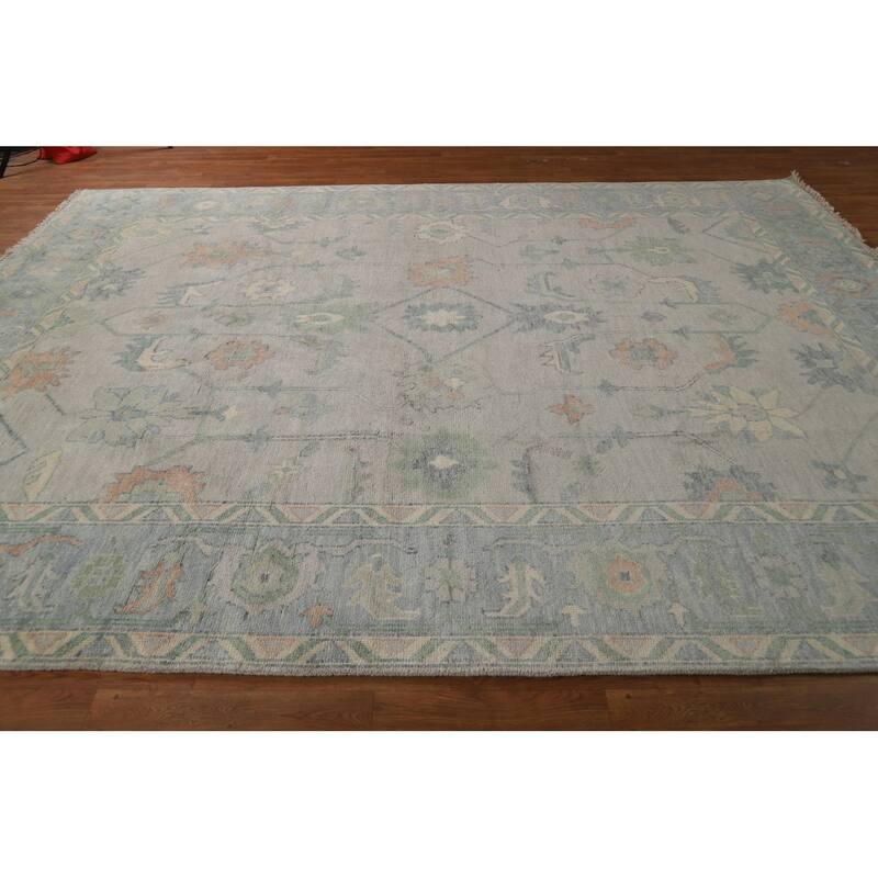 Gray Transitional Oushak Indian Area Rug Hand-Knotted Wool Carpet - 9'0"x 11'10"