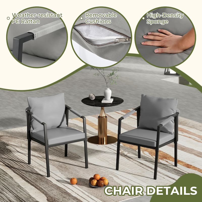 StranGarde 2-Piece Hand-woven Rope Patio Dining Chairs with Gray Cushions