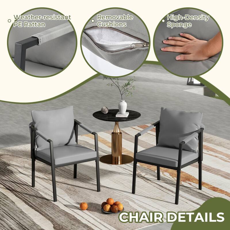 StranGarde 4-Piece Hand-woven Rope Patio Dining Chairs with Gray Cushions