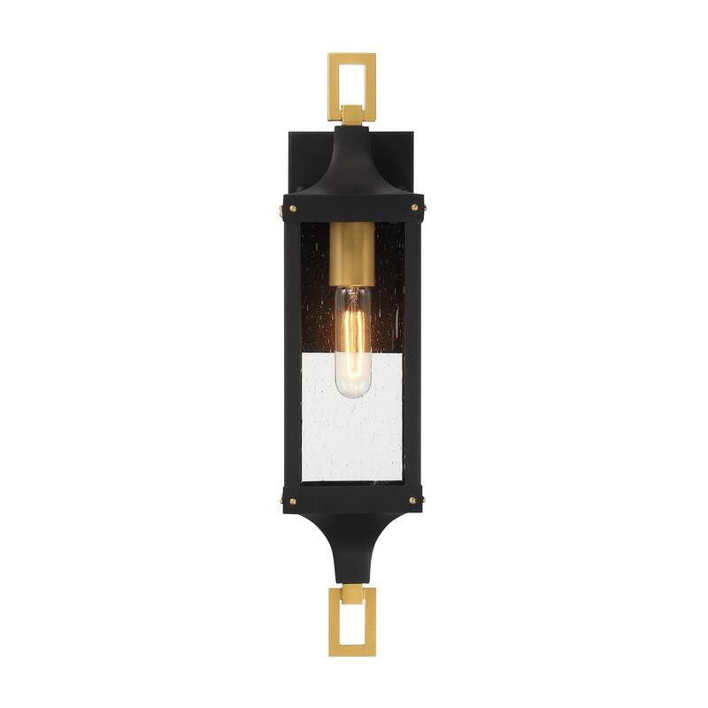 Glendale 1-Light Outdoor Wall Lantern in Matte Black and Weathered Brushed Brass
