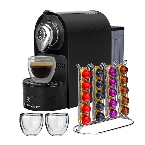 slide 2 of 2, ChefWave Espresso Machine for Nespresso Capsules (Black) with Holder and Cups - 5.9" x 12.8" x 9.8"