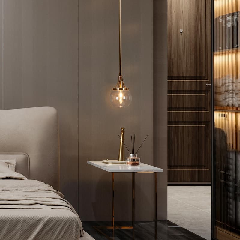 Beta Modern Gold 1-Light Mini Glass Pendant Light for Kitchen Island Dining Room - D 4.9" x H 7.6"