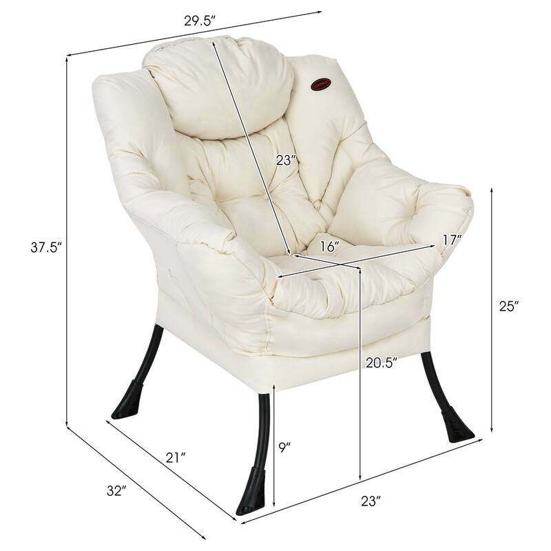 Modern Polyester Fabric Lazy Chair with Side Pocket - 32" x 29.5" x 37.5"