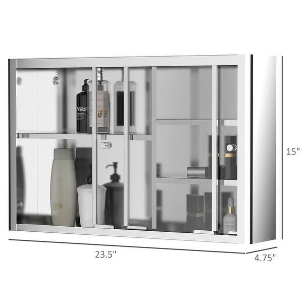 Shop Kleankin 24 X 15 Wall Mounted Bathroom Medicine Cabinet Sliding Door With Storage Shelves Stainless Steel Silver Overstock 32267761