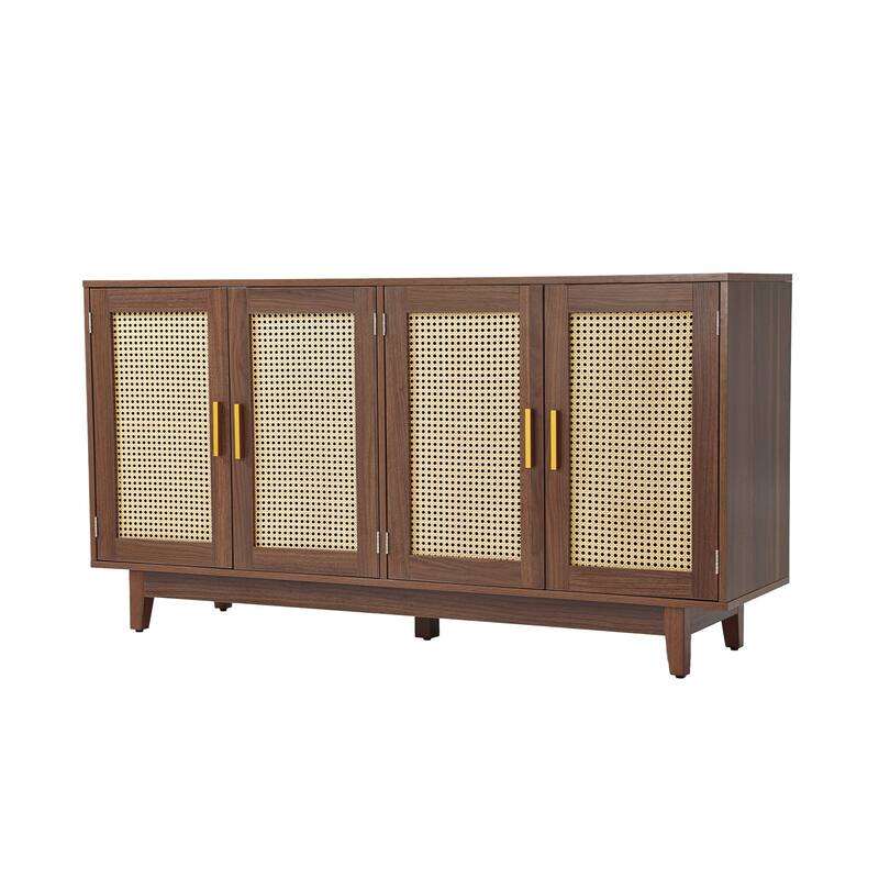 Rattan Accent Cabinet Storage Sideboard Buffet with 4 Doors
