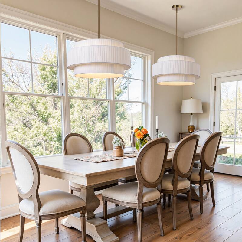 Modern 3-Tier Drum Chandeliers Fabric Shade Ceiling Hanging Pendant - 3-Tier/23.6inch