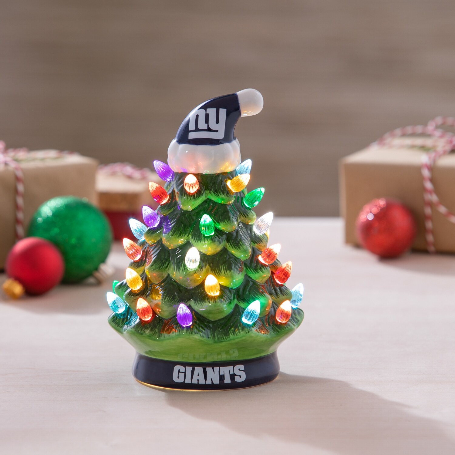 8" LED Ceramic Tabletop Christmas Tree, New York Giants