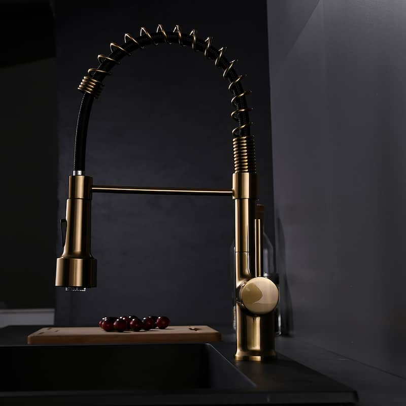 Pull Down Sprayer Kitchen Sink Faucet with LED Light - 8''W x 16.1''H