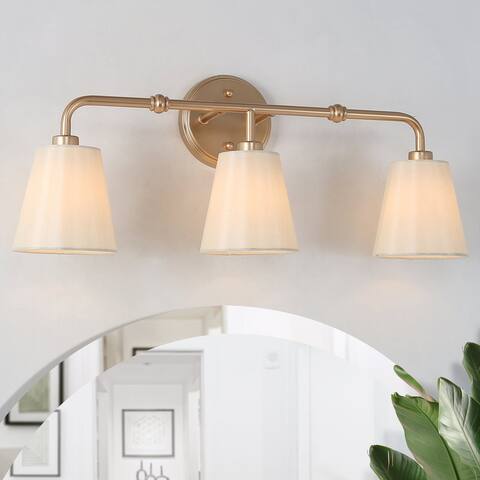 Fabrey Mid-century Modern Gold Bathroom Vanity Lights with Fabric Shade Wall Sconces - Gold/ Off white