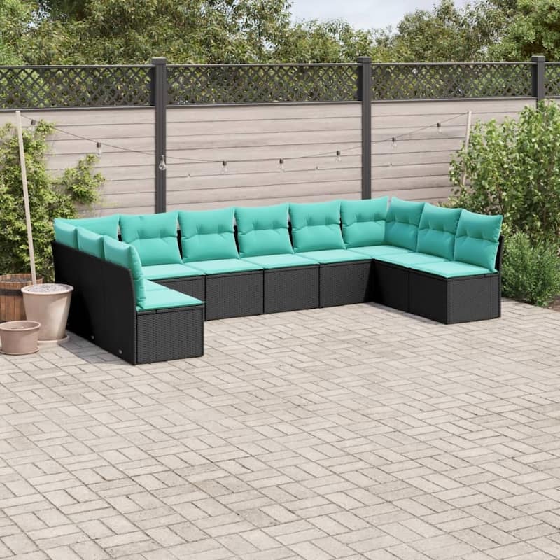 vidaXL 10 Piece Patio Sofa Set with Cushions Black Poly Rattan - 135.4x27.2x67.7-Without table