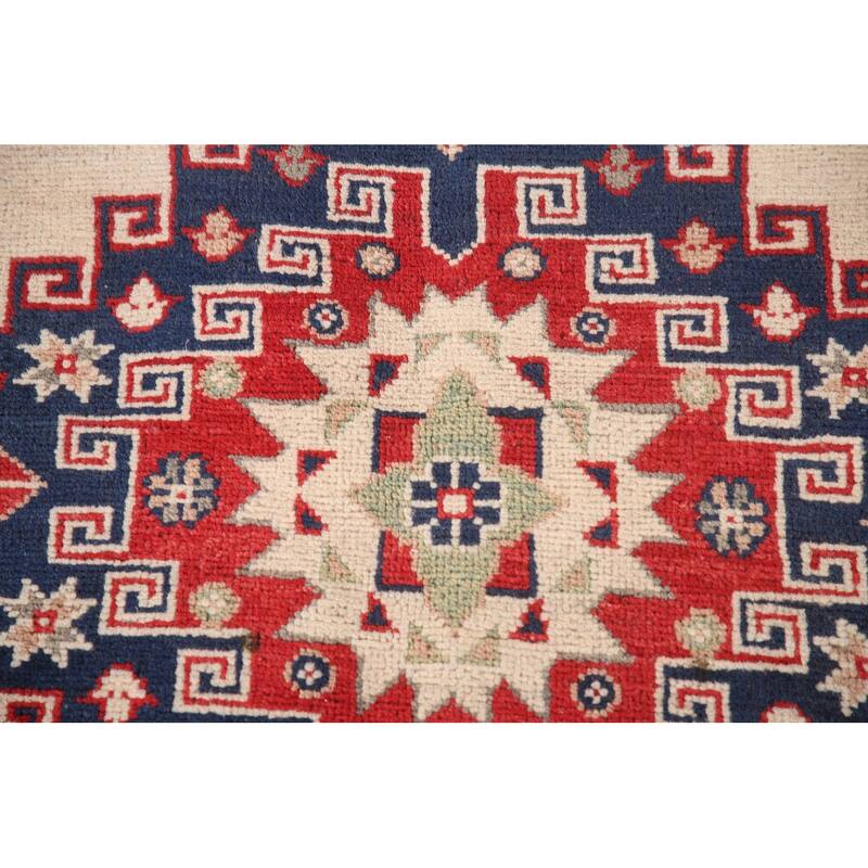 Geometric Kazak Area Rug Hand-Knotted Living Room Wool Carpet - 6'11" x 9'9"