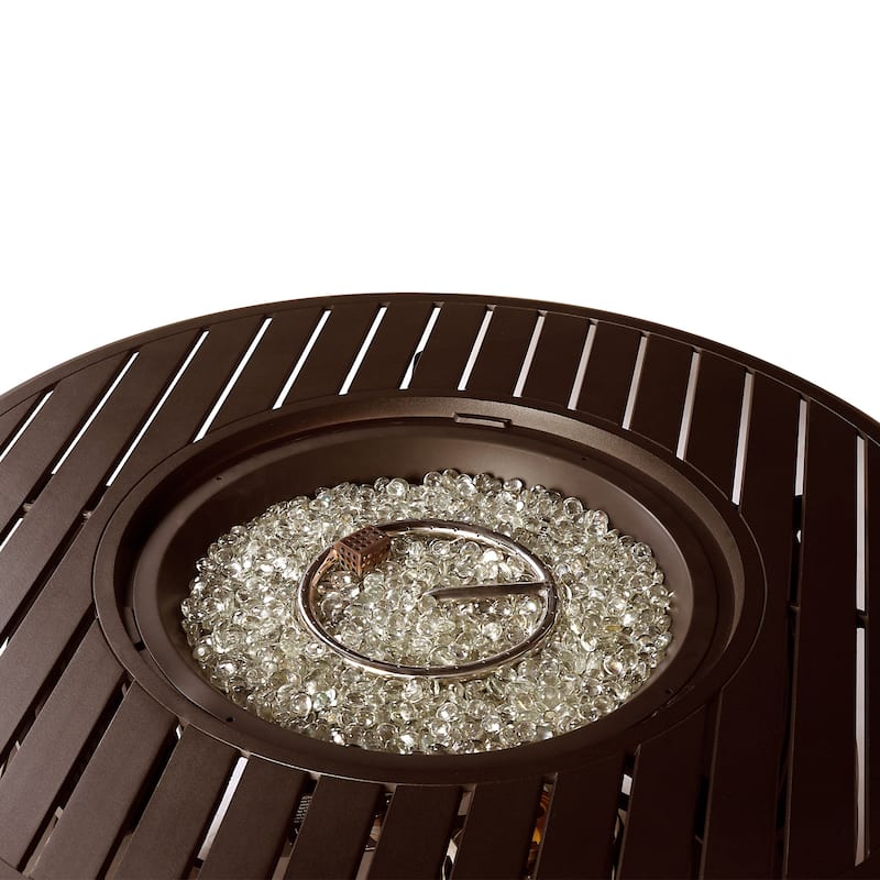 Aluminum Outdoor 44 in. Round Propane Fire Table, with Fire Beads, Lid and Fabric Cover, 57,000 BTUs in Antique Copper Finish